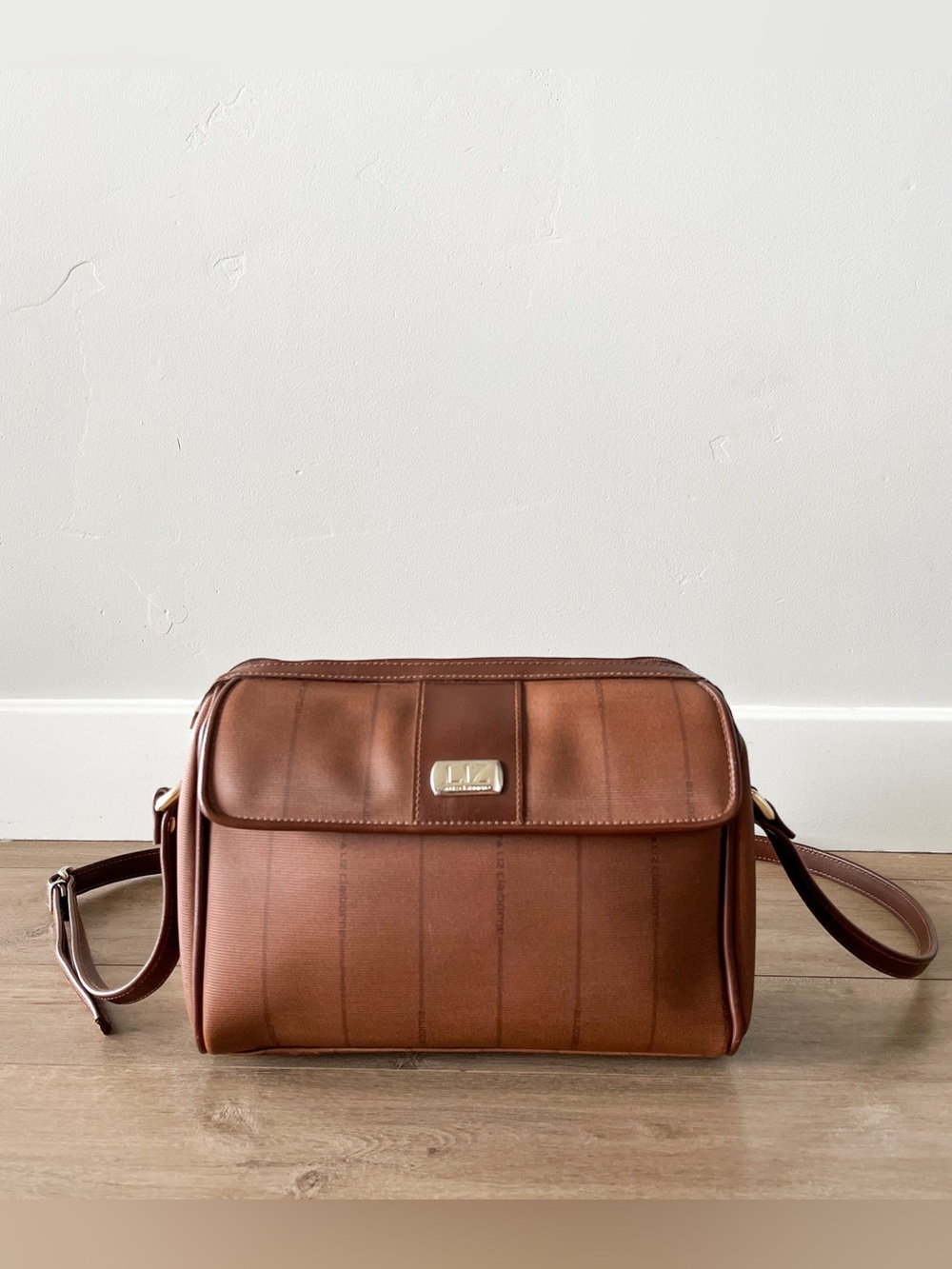 Vintage 1990s Liz Claiborne Brown Monogram Crossbody Shoulder Bag Purse